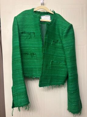 Green Tweed Frayed-Edge Women's Jacket